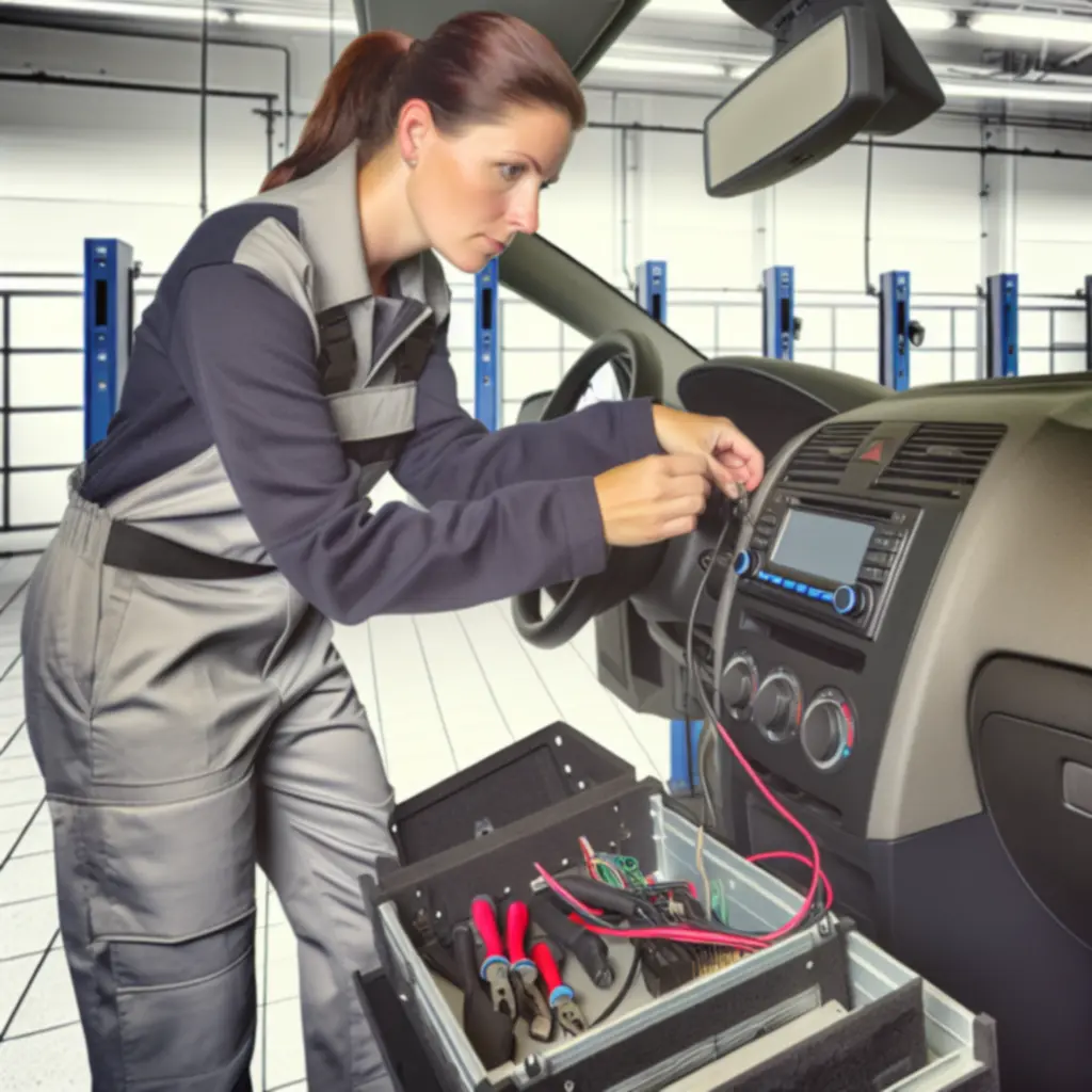 Professional installer fitting a premium car audio system