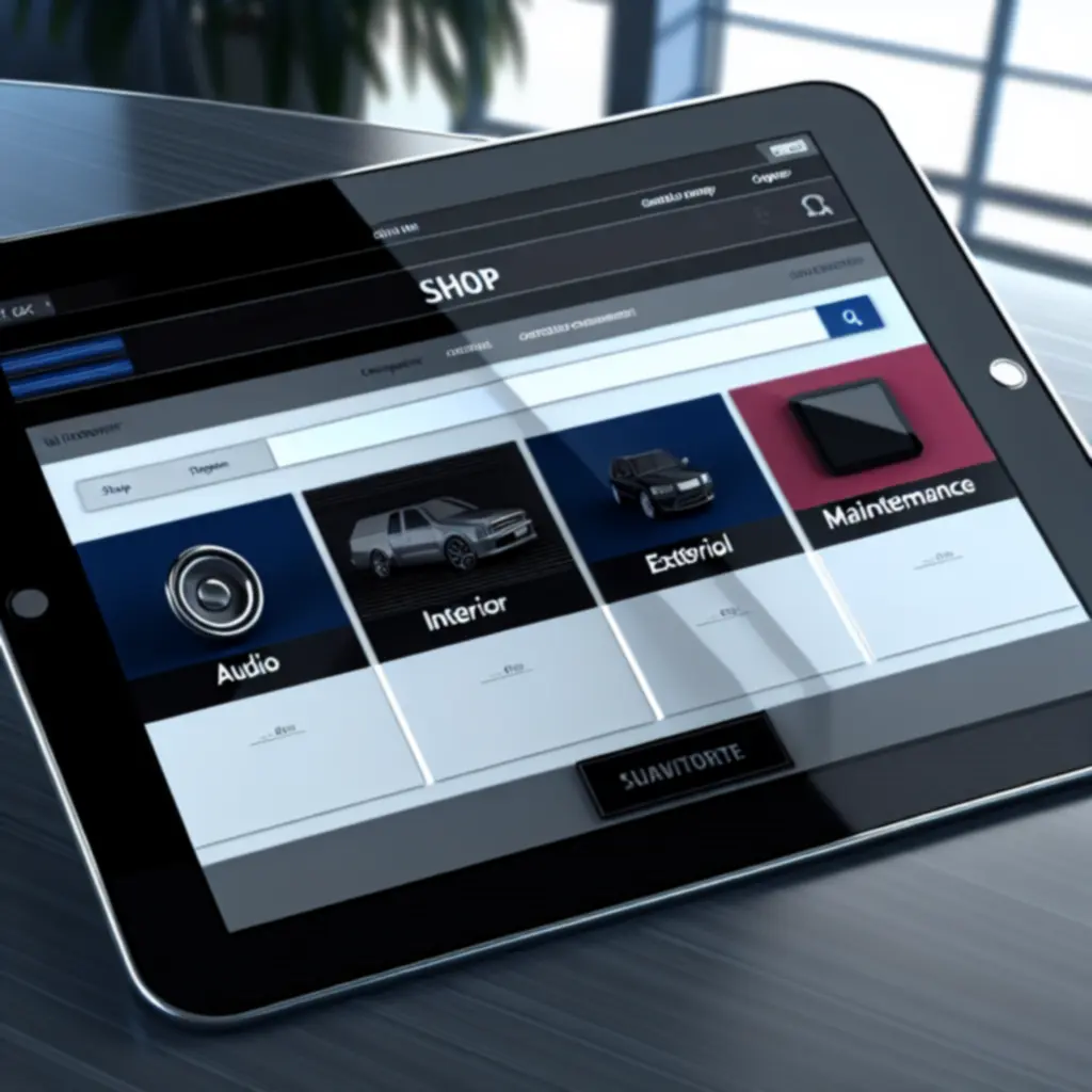 Category navigation mockup highlighting audio systems