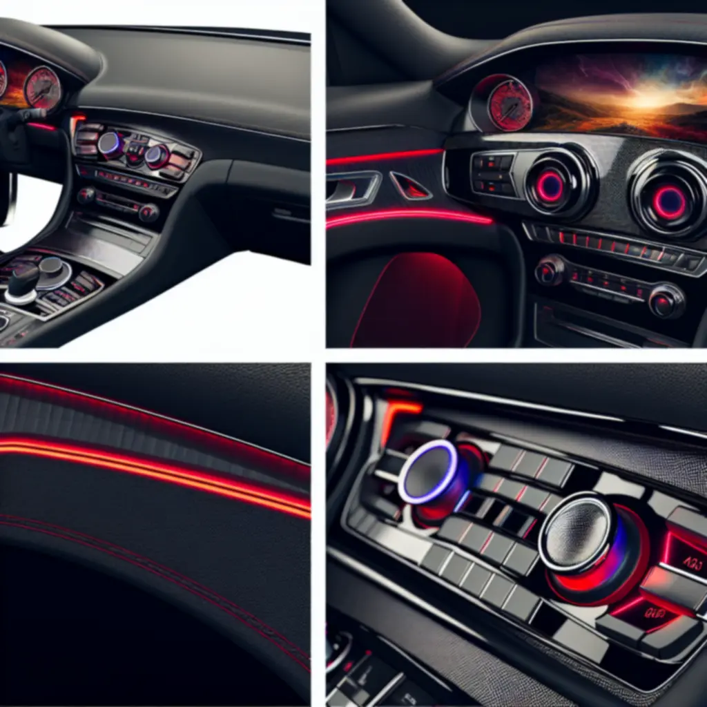 Modern car dashboard featuring premium speakers and illuminated controls