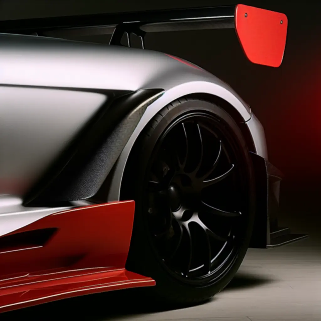 Sporty car with a rear spoiler and side skirts installed